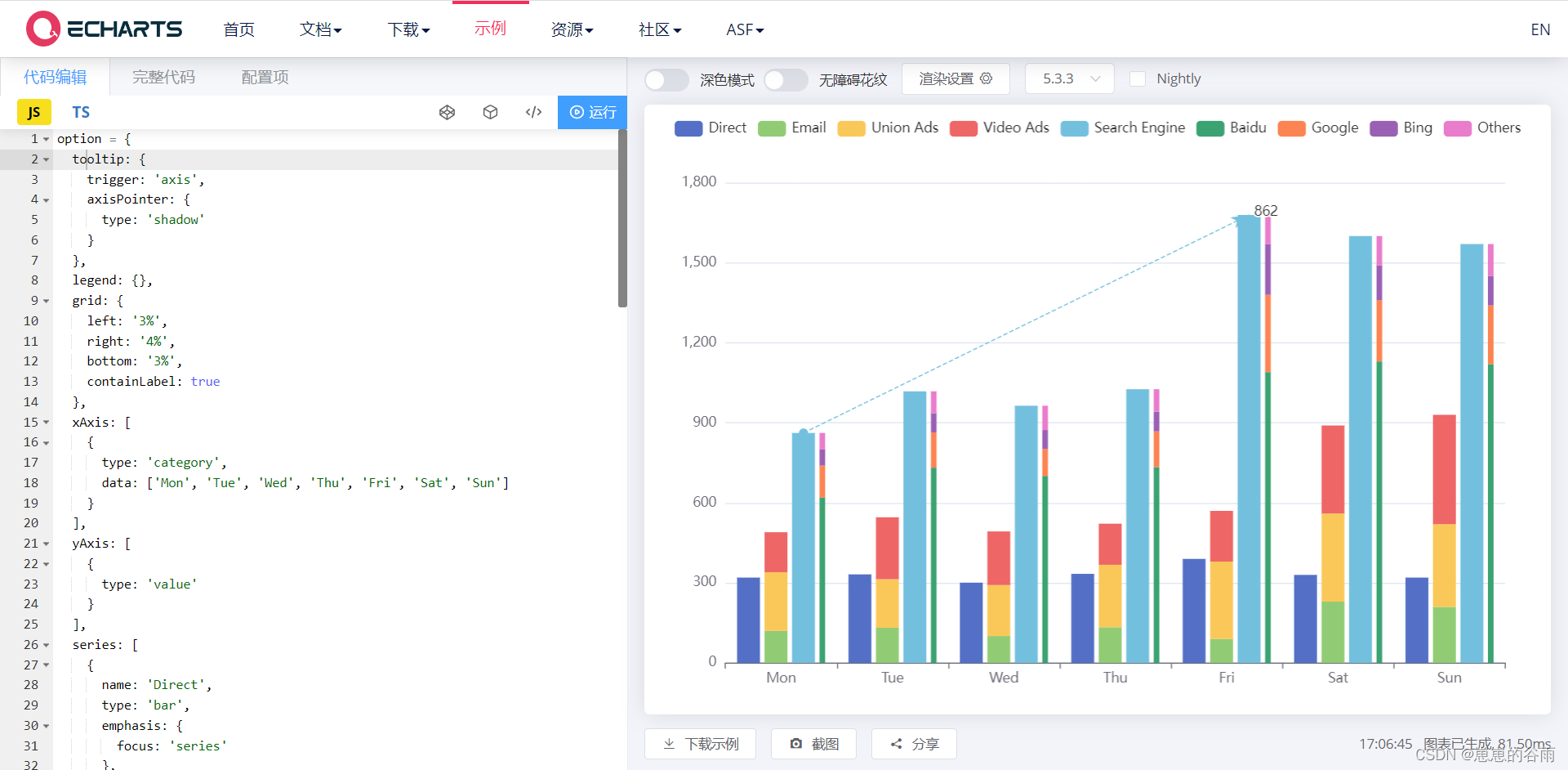 echarts柱状堆叠图 示例截图